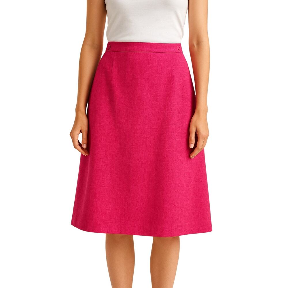 80s Vintage Leslie Fay Hot Pink A-Line Midi Pencil Skirt Petite 10 Waist 27"